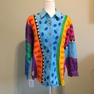 J. Jill Painted Button Down Blouse Rainbow S